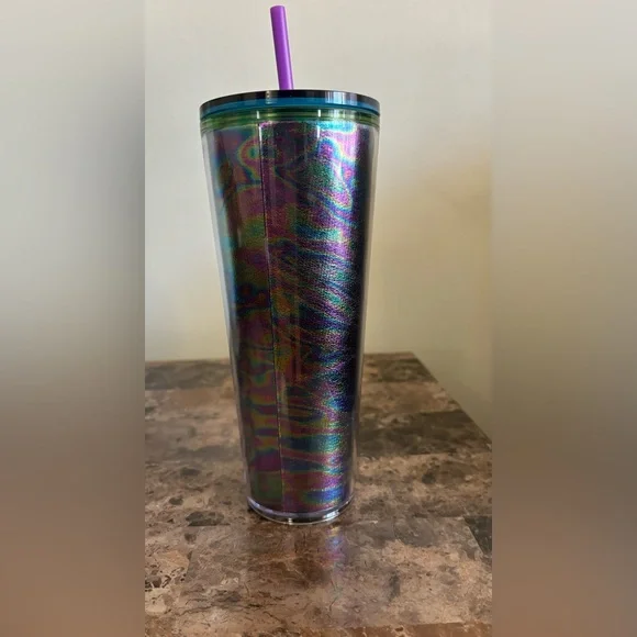 Starbucks Iridescent Tumbler 24 oz Rainbow Marbled Cold Cup Reusable Straw New - Picture 4 of 4